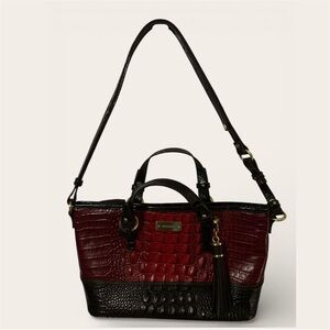 Brahmin Black and Red Croc-Embossed Shoulder Bag